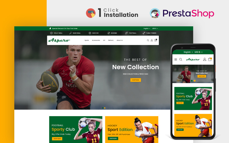 PrestaShop motiv Aspero Sports Store