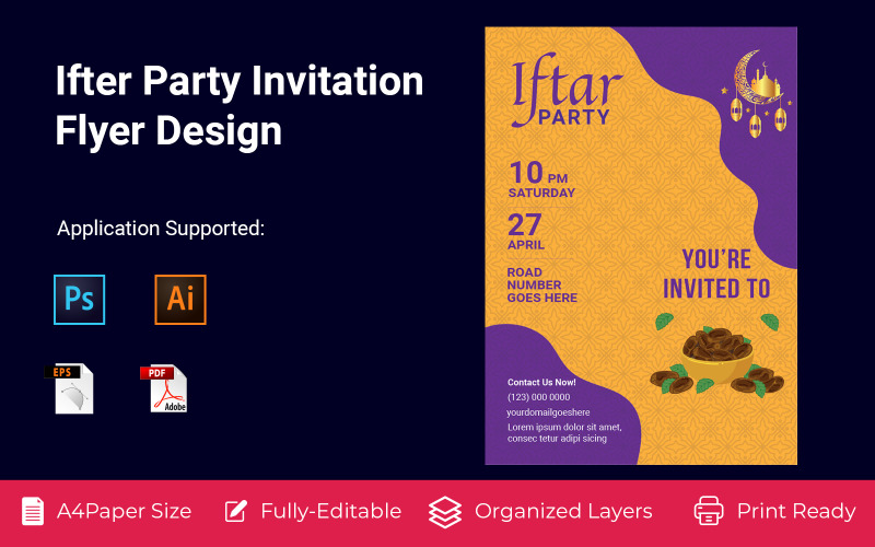 Conception d'identité d'entreprise de flyer de fête traditionnelle Ifter Party Invitation