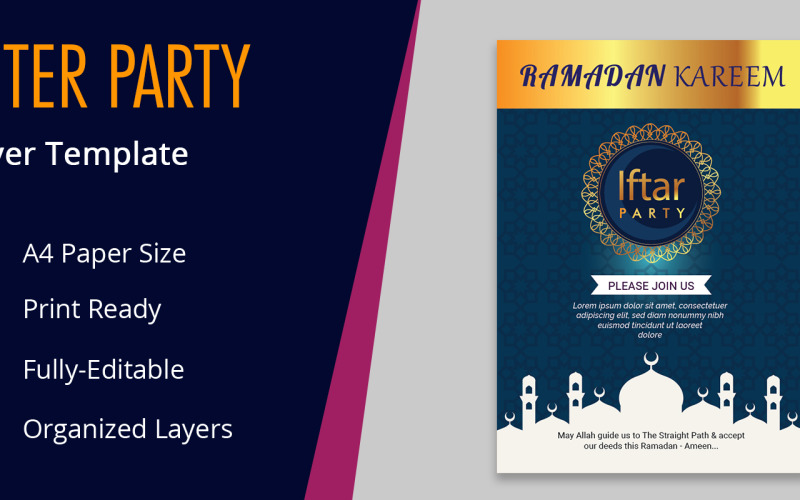 Conception de flyer Ramadan pour le modèle d'identité d'entreprise du parti Ifter