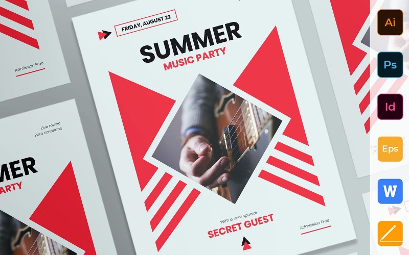 Modèle d'identité d'entreprise d'affiche de fête de musique d'été créative