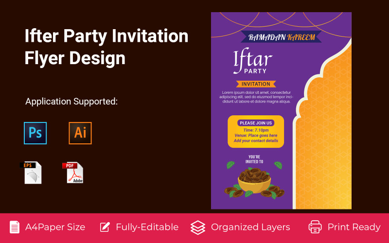 Ramadan Vector Ifter Party meghívó fél arculattervezés