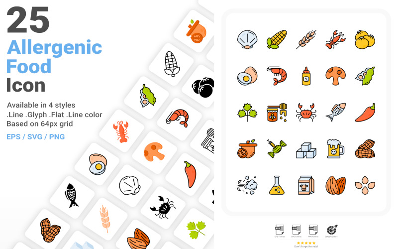 Modello Iconset di cibo allergenico