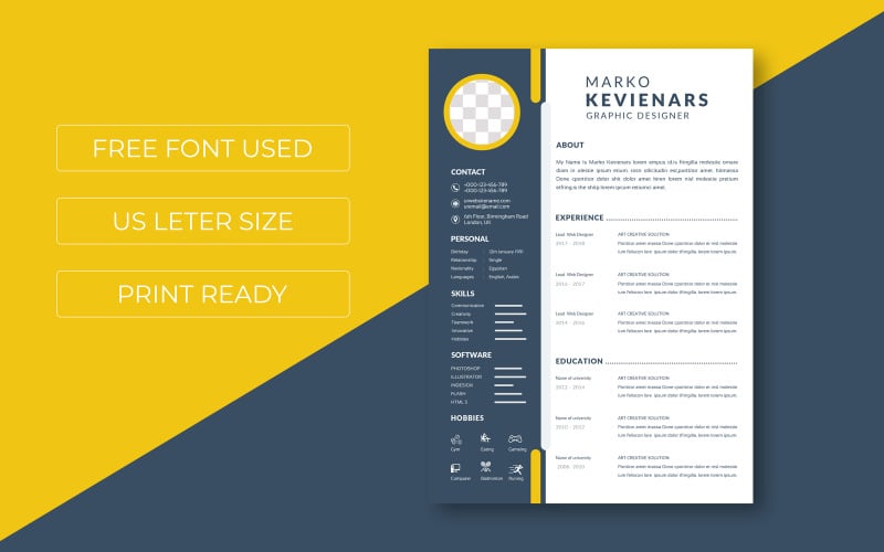 Resume Layout with Sidebar and Yellow Elements