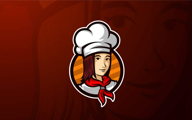 Visage souriant du modèle de logo mascotte femme chef