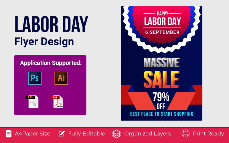 Affiche de vente USA Happy Labor Day Modèle d'identité d'entreprise