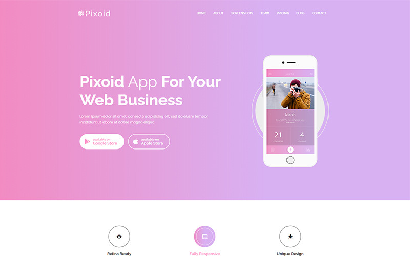 Pixoid - strona docelowa aplikacji