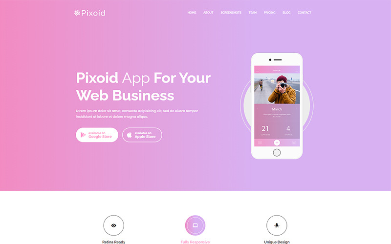 Pixoid - vstupní stránka aplikace