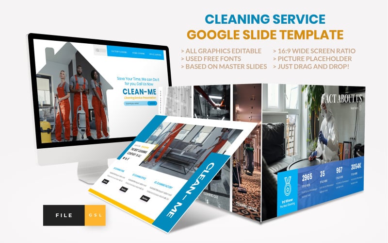 Modelo de slide do Google para serviço de limpeza