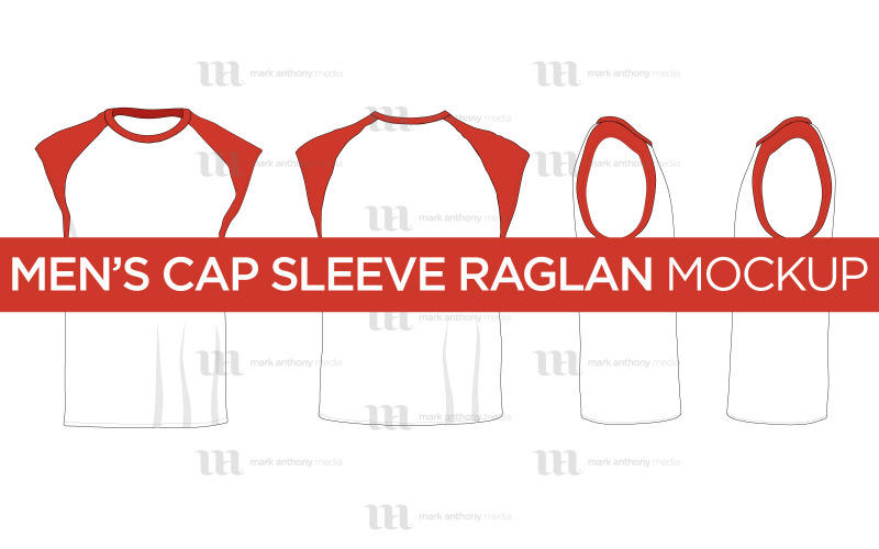 Raglan Herren Cap Sleeve / Ärmelloses Shirt - Vector Mockup Template