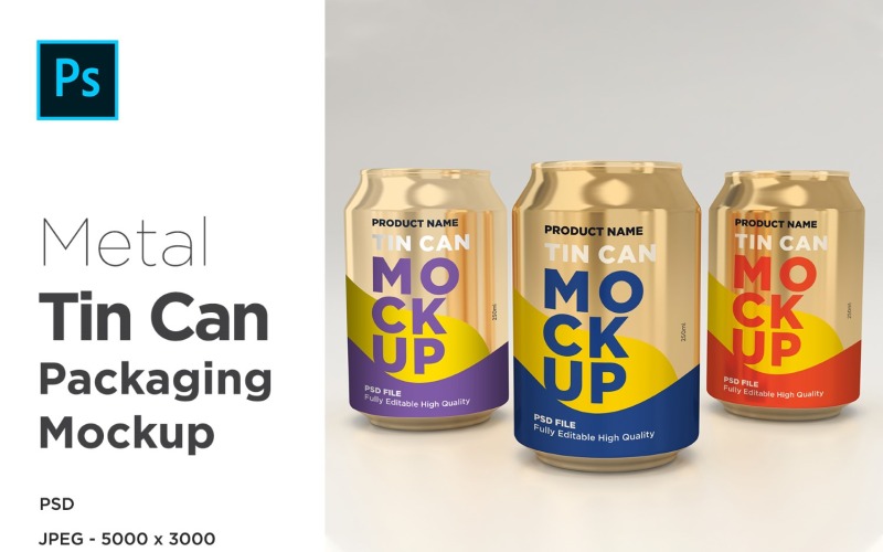 Three Soda Tin Can Mockup