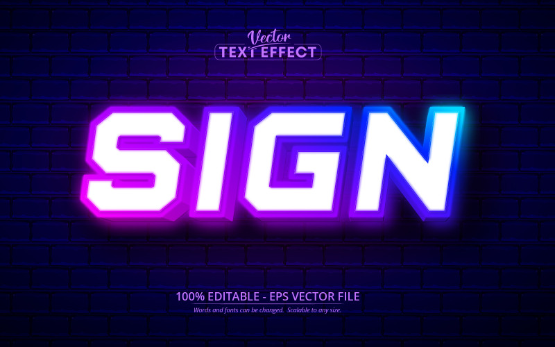 Neon stílusú szerkeszthető szöveghatás-vektorok