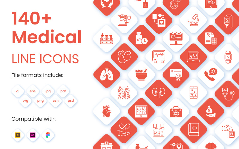 Plus de 140 modèles de jeu d'icônes médicales