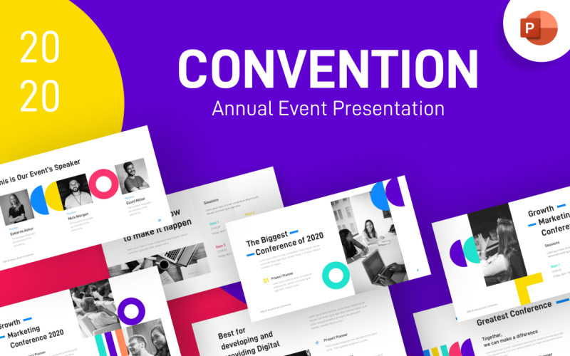 Conventie Jaarlijks Evenement Creatief PowerPoint-sjabloon