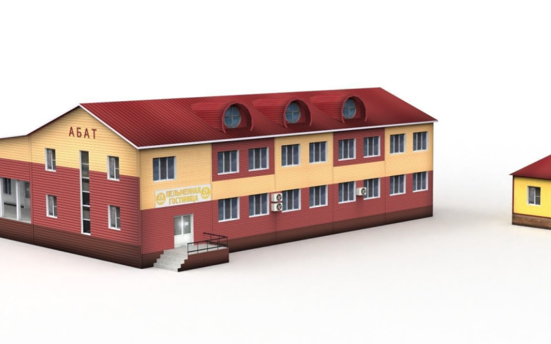 3D-model van het motel langs de weg