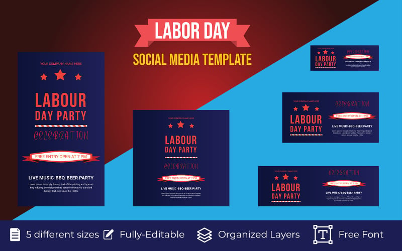 USA Labor Day Holiday Vector Social Media sjabloon