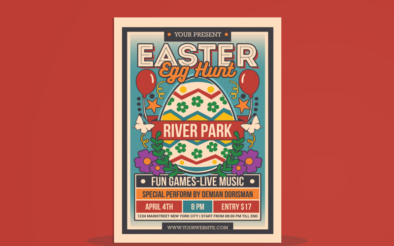 Egg Hunt For Kids Retro Flyer Corporate identity template