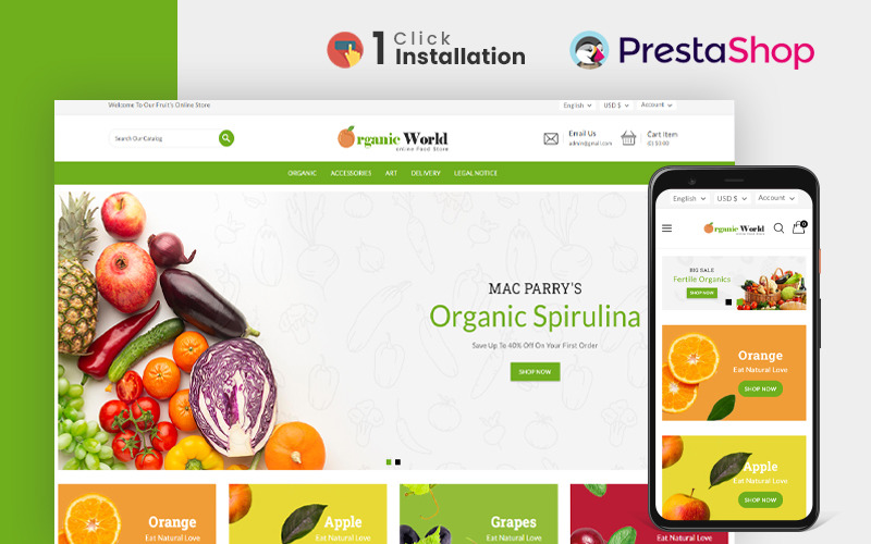 Тема PrestaShop Organic Word Food & Grocery