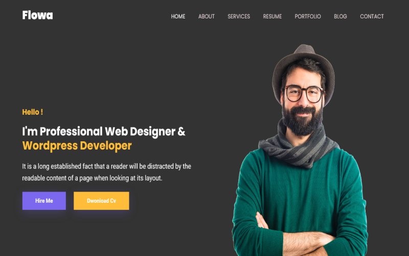 Flowa - Responsive Bootstrap5-sjabloon op de website van een persoonlijk portfolio