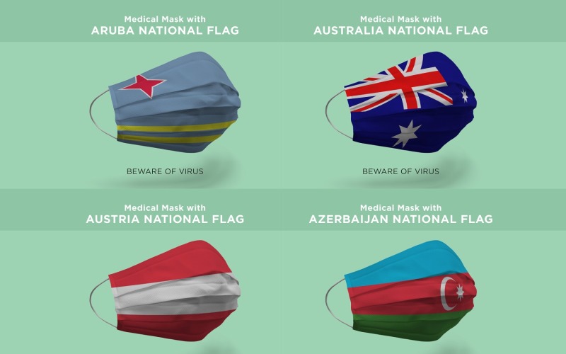 Aruba ile Maske Avustralya Avusturya Azerbaycan Milleti bayrağı Ürün Mockup'ı