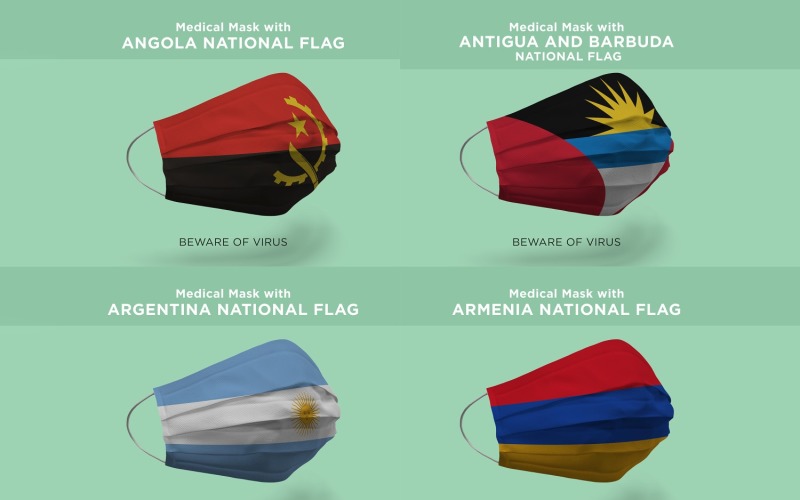 Маска з Анголою Антигуа Аргентина Вірменія Нація прапор Макет продукту