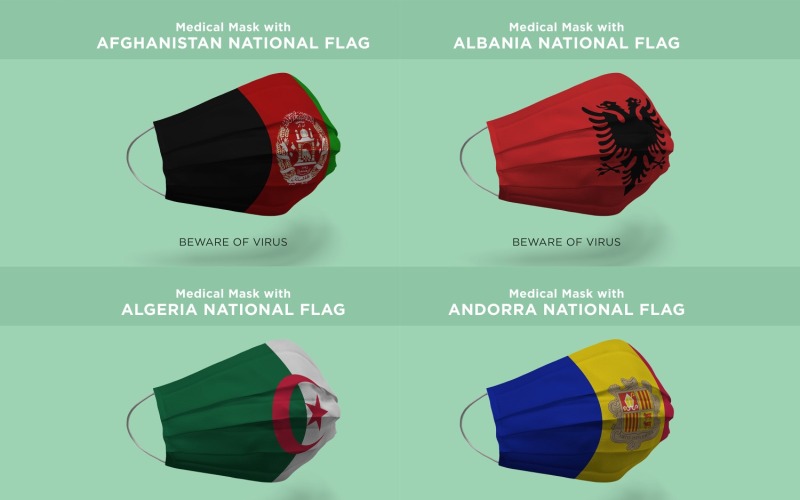 Masque avec Afghanistan Albanie Algérie Drapeau de la nation Andorre Maquette de produit