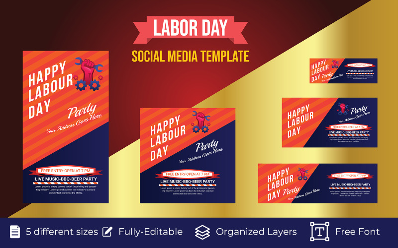 Projekt banera internetowego w mediach społecznościowych na Święto Pracy w USA