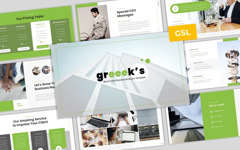 Greeek's - Modèle de diapositives Google pour les entreprises vertes