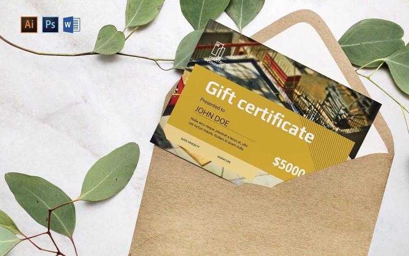 Professional Construction Gift Certificate Template