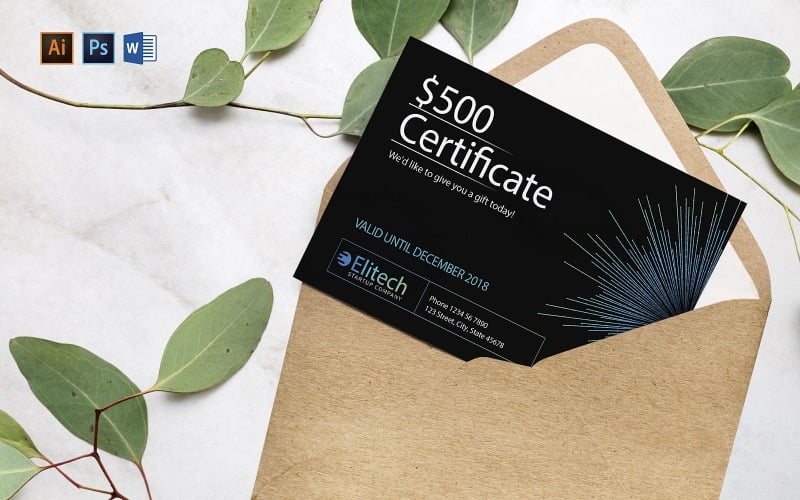 Professional Tech Startup Gift Certificate Template