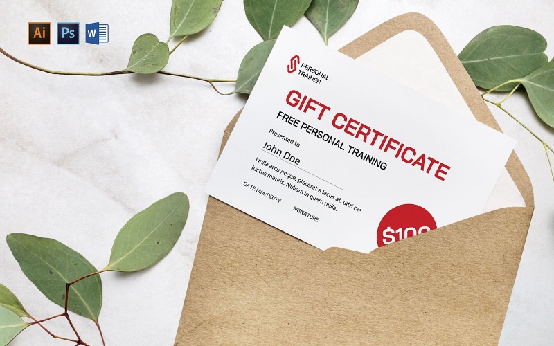 Sjabloon voor cadeaubon voor professionele persoonlijke trainer