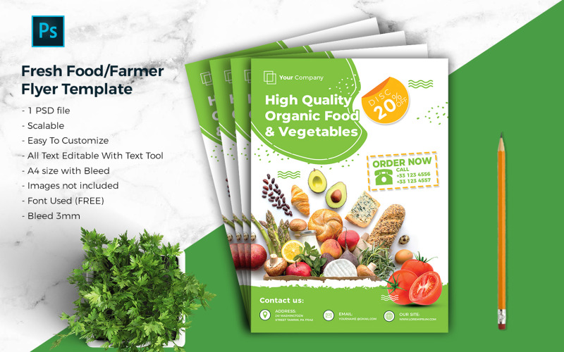 Modèle de Flyer de nourriture fraîche / agriculteur Vol-03 Modèle d'identité d'entreprise