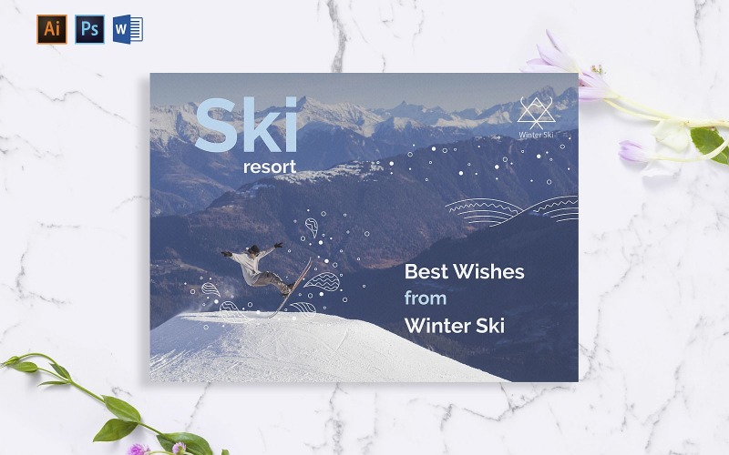 Modèle d'identité d'entreprise de carte de voeux de station de ski créative