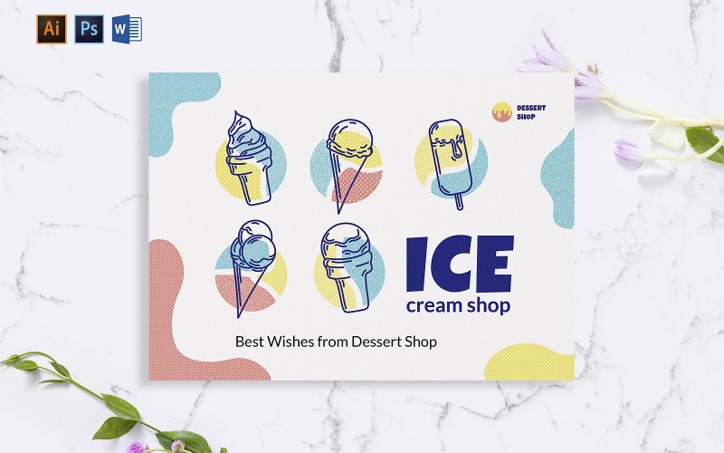 Modèle de carte de voeux de magasin de crème glacée créative