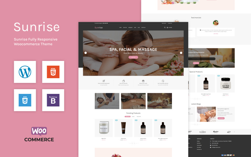 Sunrise - Spa | Facial | Modelo de massagem WooCommerce