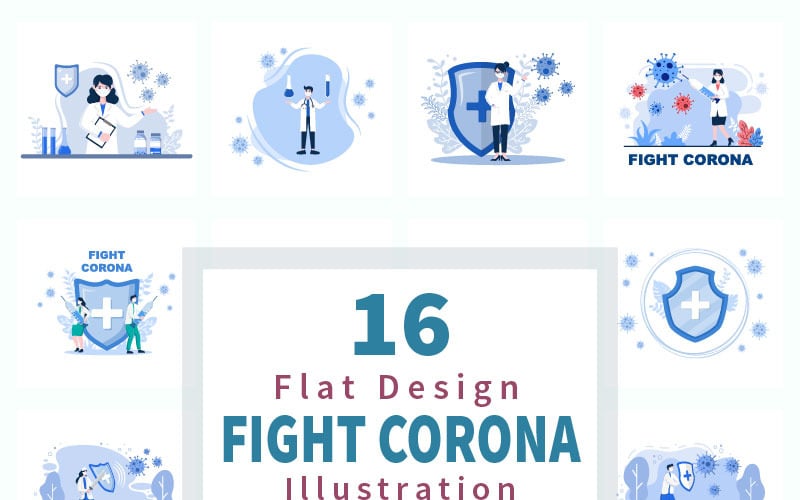 16 Combattimento Con Corona Virus Illustrazione Piatta