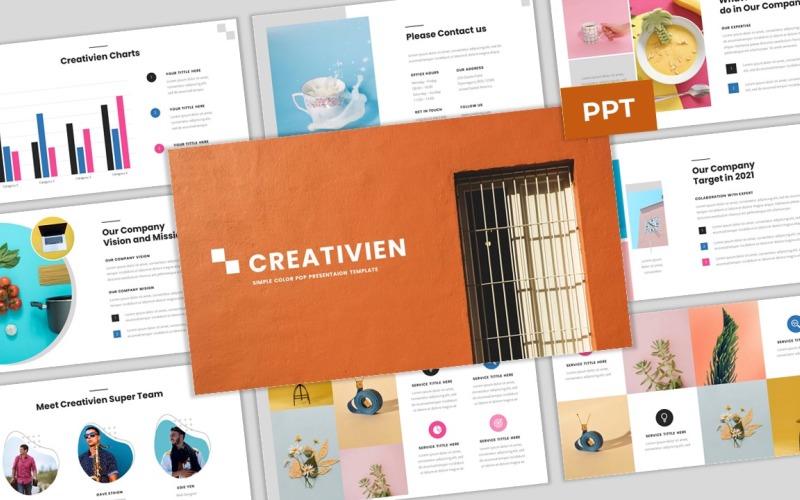Creativien - Egyszerű színes pop üzleti PowerPoint sablon