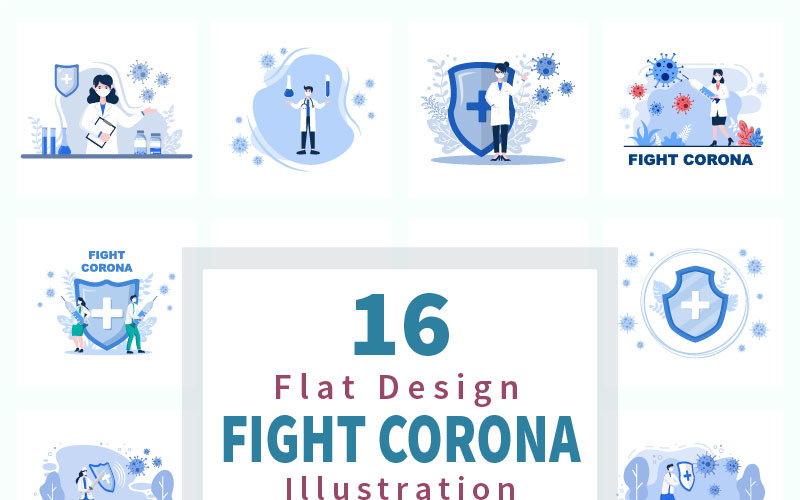 16 Kampf mit Corona Virus Flat Illustration