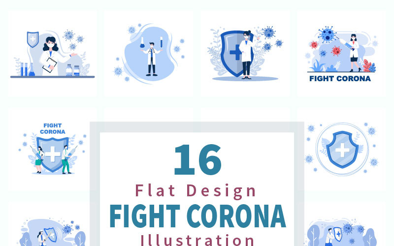 16 Luchando con la ilustración plana del virus Corona