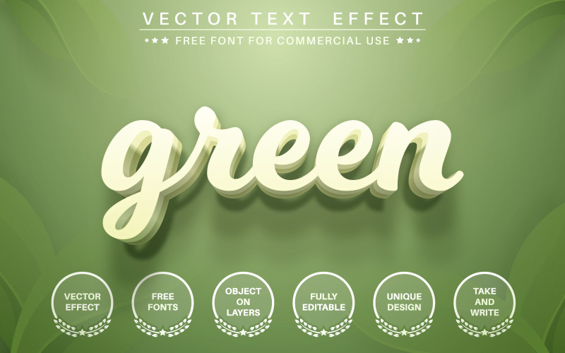 Зелене листя - редагований текстовий ефект, ілюстрація стилю шрифту