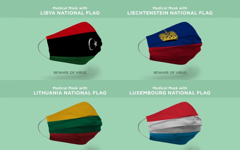Lékařská maska s maketou libyjských lichtenštejnských národních vlajek