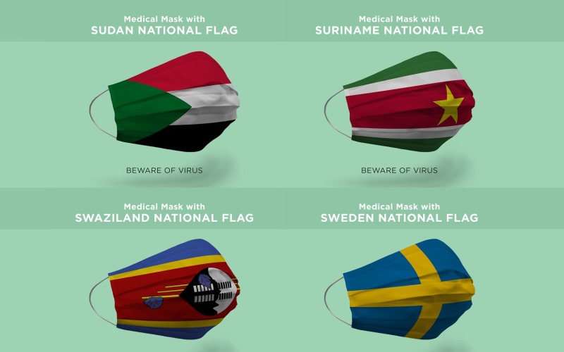 Маска с флагами Судана Суринам Свазиленд Швеция Мокап продукта
