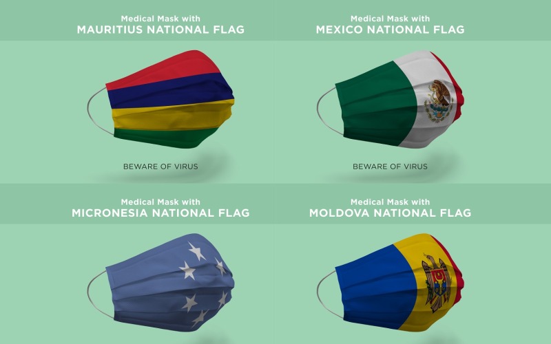 Mauritius Meksika Mikronezya Moldova Ulus Bayrakları ile Maske Ürün Mockup