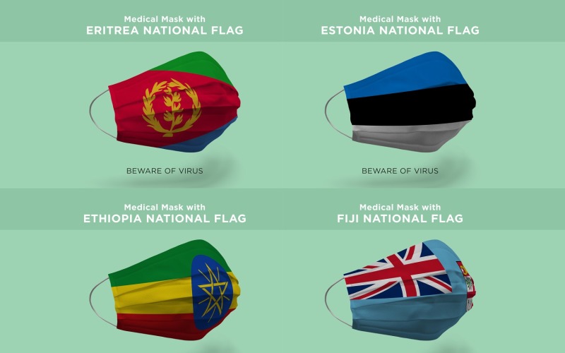 Medical Mask with Eritrea Estonia Ethiopia Fiji Nation Flags Product Mockup