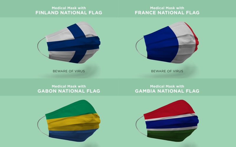 Medical Mask with filmland France Gabon Gambia Nation Flags Product Mockup