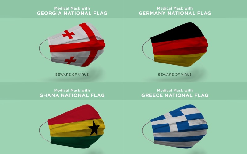 Medical Mask with Georgia Germany Ghana Greece Nation Flags Product Mockup