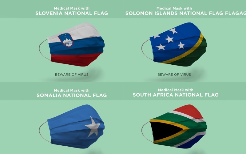 Medical Mask with Slovenia Solomon Somalia National Flags Product Mockup