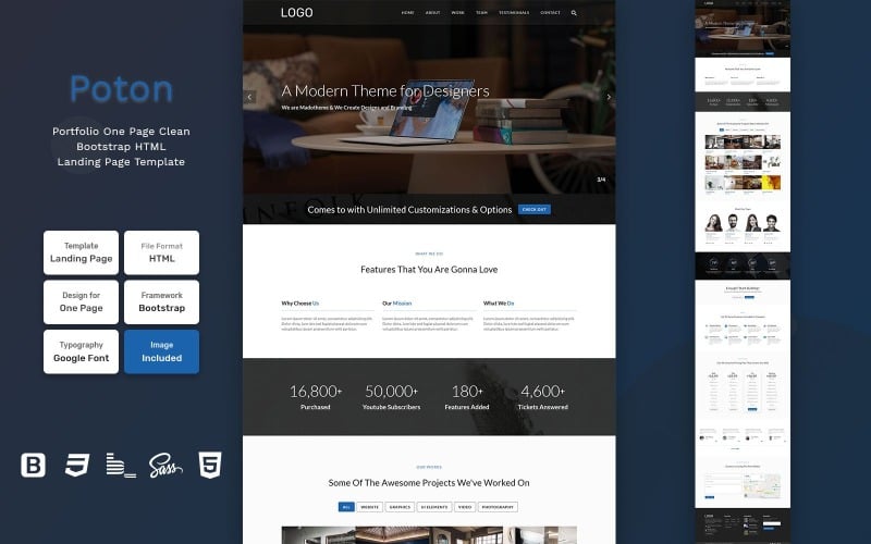 Poton – Portfolio One Page Clean Bootstrap HTML Landing Page Template