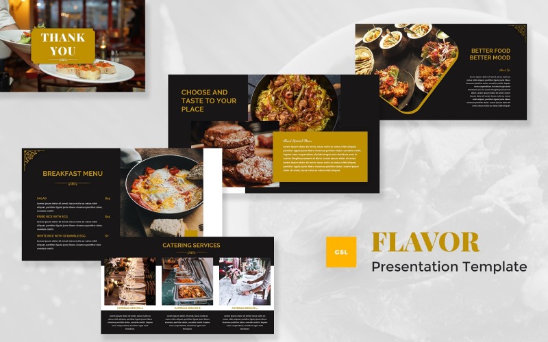 Sabor - Catering e comida Modelo do Google Slides