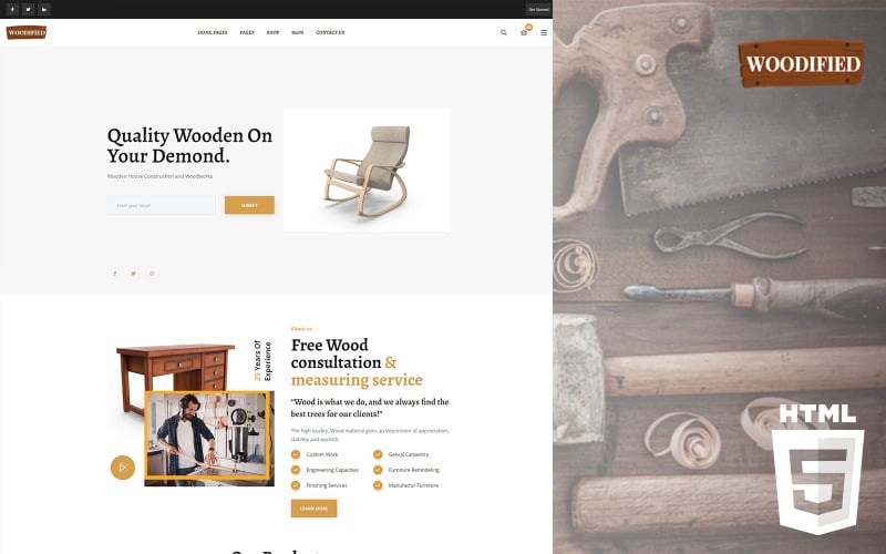 Woodified - Столярний HTML шаблон веб-сайту