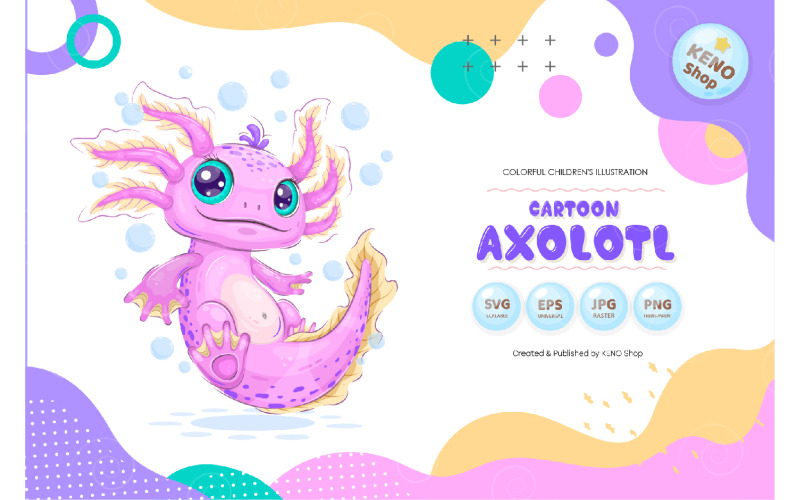 Śliczne Сartoon Axolotl wektorów
